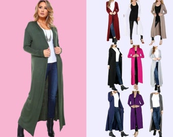 Womans Long Full Sleeve Maxi Long Length Boyfriend Cardigan Collared Top Floaty