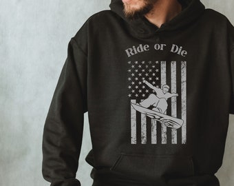Retro Ride or Die Snowboarding Skiing Unisex Hoodie Sweatshirt, gift for Snowboarder, Cool Snowboard shirt for snowboarder, Ski love