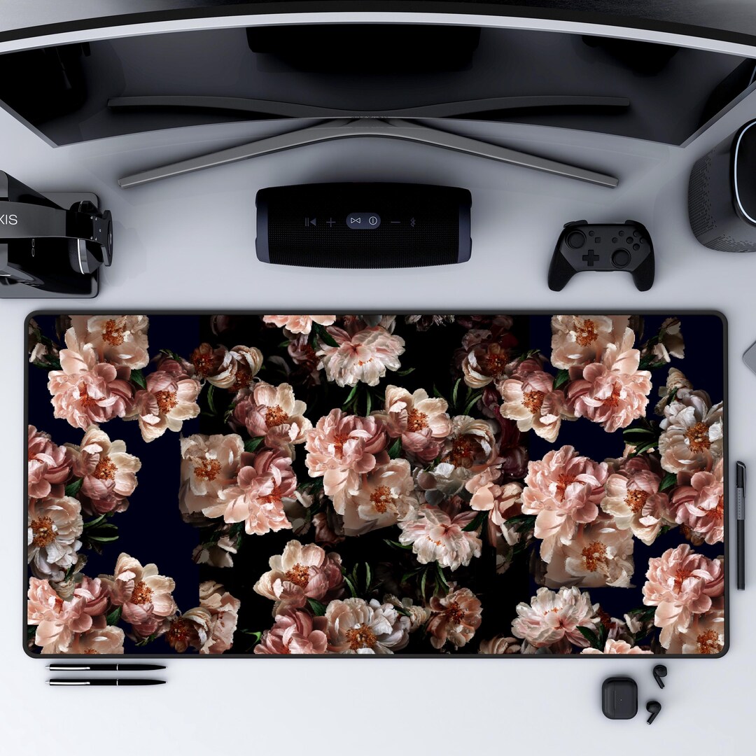 Pink Computer Table Mat Cute Pink Floral Desk Mat Desk Pad Mouse Pad XXL Gaming Computer Desk ...