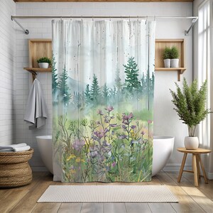 Cute Wild Flower Shower Curtain,Cute boho Blue Green Pink Wildflower Shower Curtain, Farmhouse Decor Colorful Floral Shower Curtain btk53