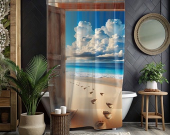 Rideau de douche parfait sur le thème de la plage, décoration de bain maison de plage, rideau de douche, décoration de salle de bain maximaliste éclectique, décoration de bain fantaisiste,