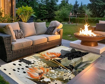 Abstract Floral Outdoor Plastic straw 4x6 ft. Waterproof Rug for Patio, Garden, Pool Deck Mat - Perfect Beach Camping RV Rug great gift