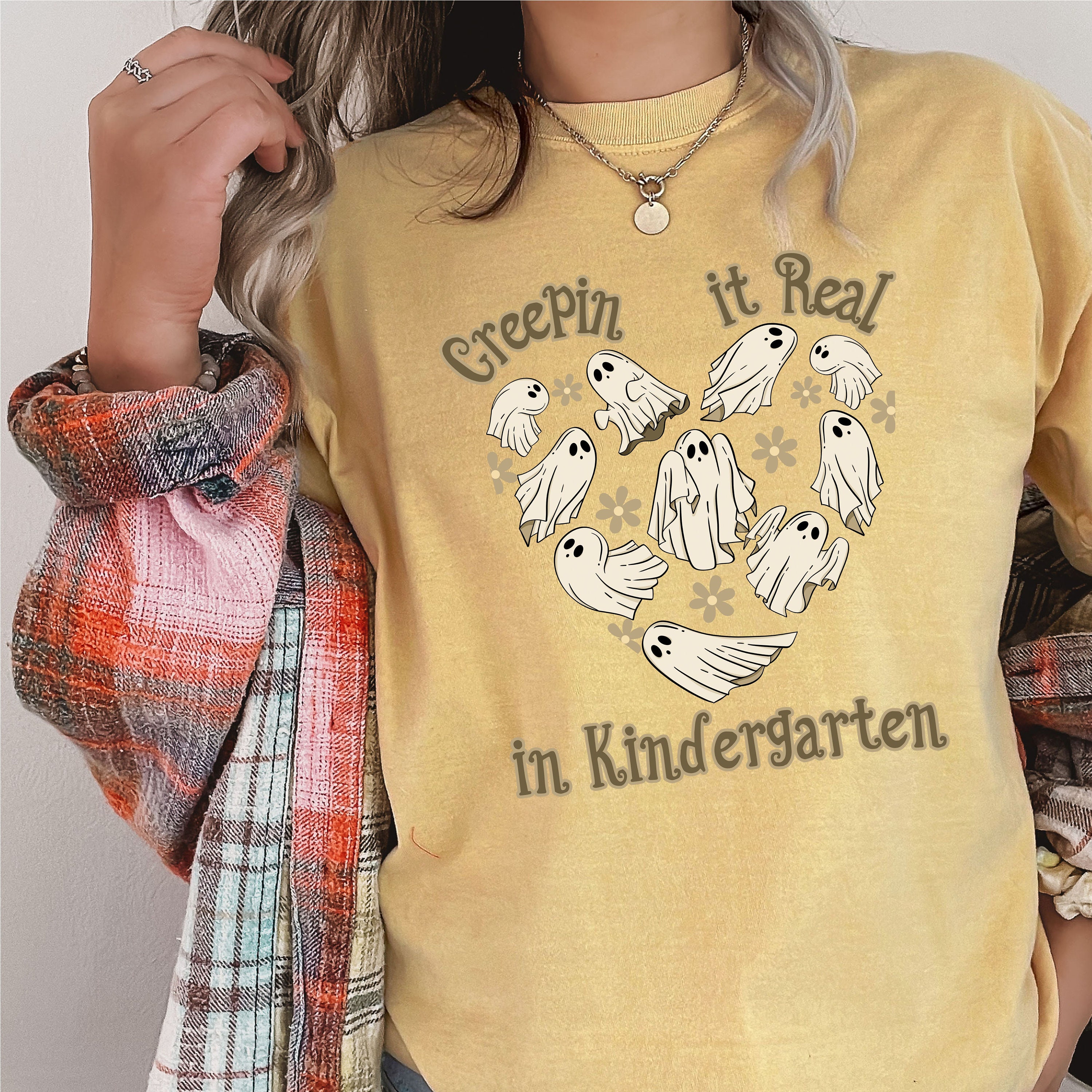 Discover Funny  "Creepin it Real,in Kindergarten" teacher shirt,kindergarten teacher Halloween shirt Kindergarten Halloween Shirt