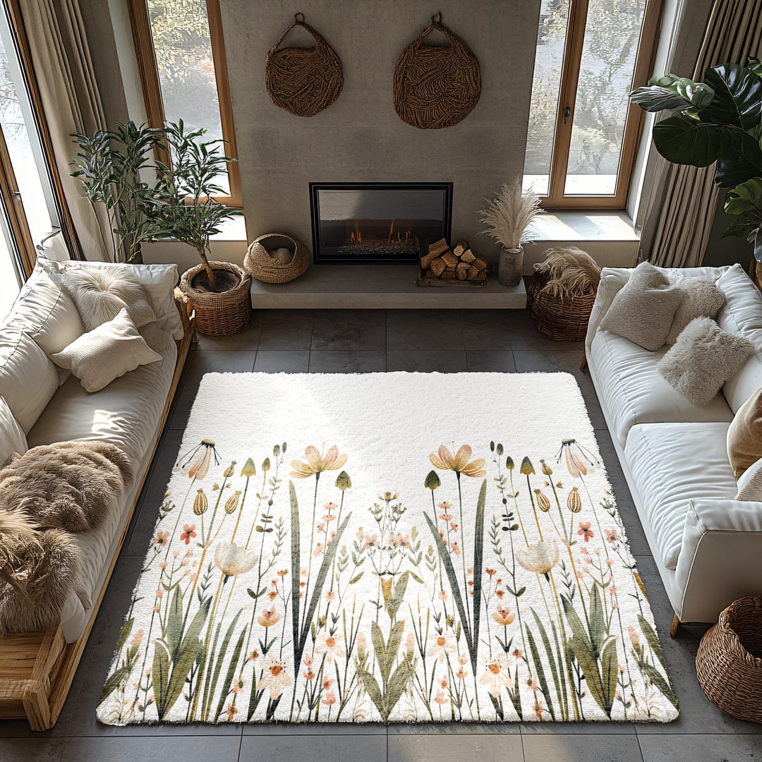 Cottagecore White Floral Indoor Outdoor Rug for Livingroom Bedroom ...