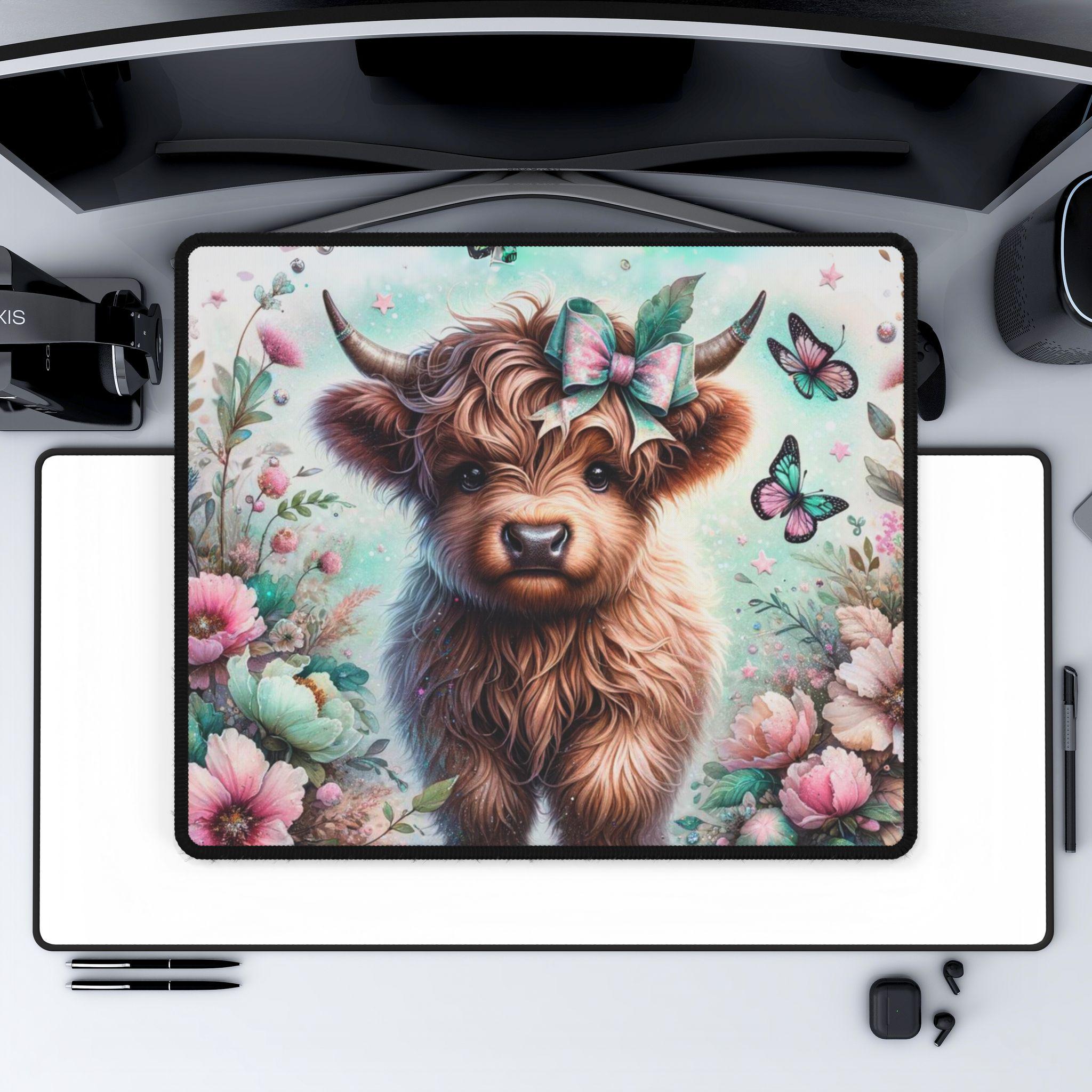 Cute Floral Highland Cow Desk Decor Office Gift Decor XXL Gaming Mat ...