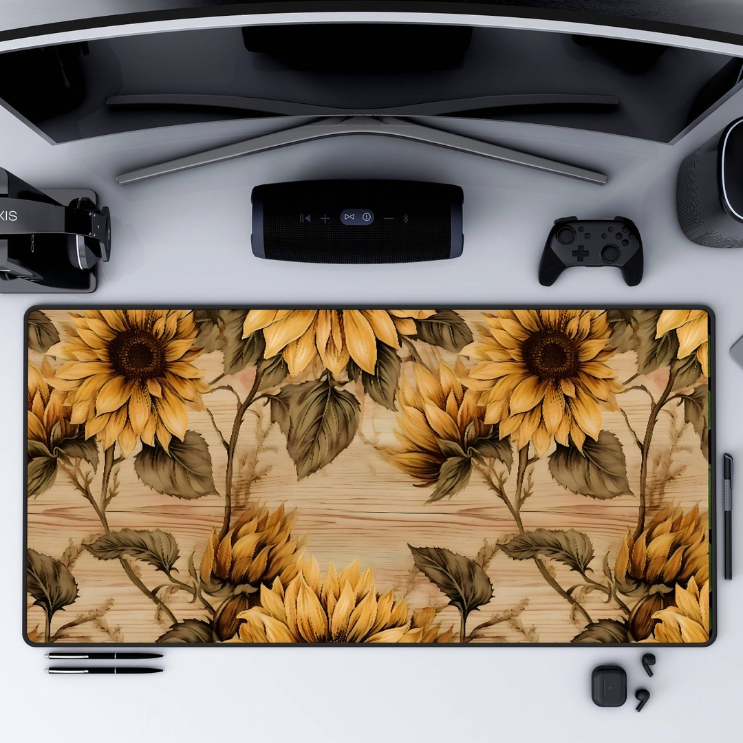 Rustic Farmhouse Shabby Chic Sunflower Floral Desk Mat Extended ...
