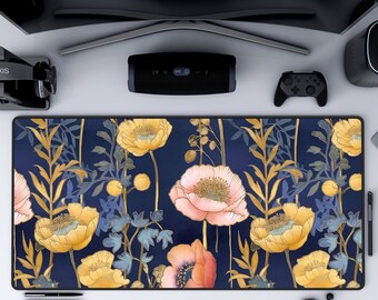 Japanese style Floral Desk Mat Cute Extra Large Non-Slip Mousepad for Home or Office,gaming desk mat xl, girly,trendy workspace