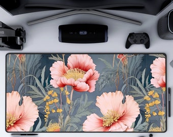 Japanese style Floral Desk Mat Cute Extra Large Non-Slip Mousepad for Home or Office,gaming desk mat xl, girly,trendy workspace