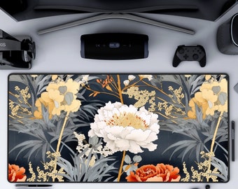 Japanese style Floral Desk Mat Cute Extra Large Non-Slip Mousepad for Home or Office,gaming desk mat xl, girly,trendy workspace