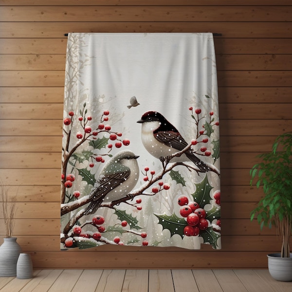 Cute Cottagecore Winter Bird Lover Christmas Home Decor name Blanket/Throw Couch Throw Christmas Cozy Blanket housewarming gift 995