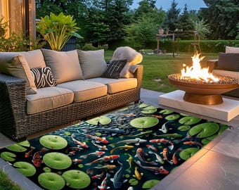 Koi Pond Outdoor Plastic straw 4x6 ft. Waterproof Rug for Patio, Garden, Pool Deck Mat - Perfect Beach Camping RV Rug great gift