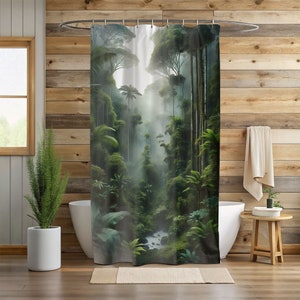 Foggy Forest Shower Curtain Botanical Bath Decor Shower Curtain Cottagecore Eclectic Maximalist Bathroom Decor Whimsical Bath Decor,
