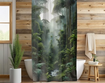 nebligen Wald Duschvorhang Cottagecore Eklektische Maximalist Badezimmer-Dekor Duschvorhang