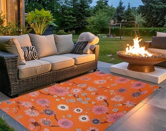 Boho Floral Outdoor Plastic straw 4x6 ft. Waterproof Rug for Patio, Garden, Pool Deck Mat - Perfect Beach Camping RV Rug great gift