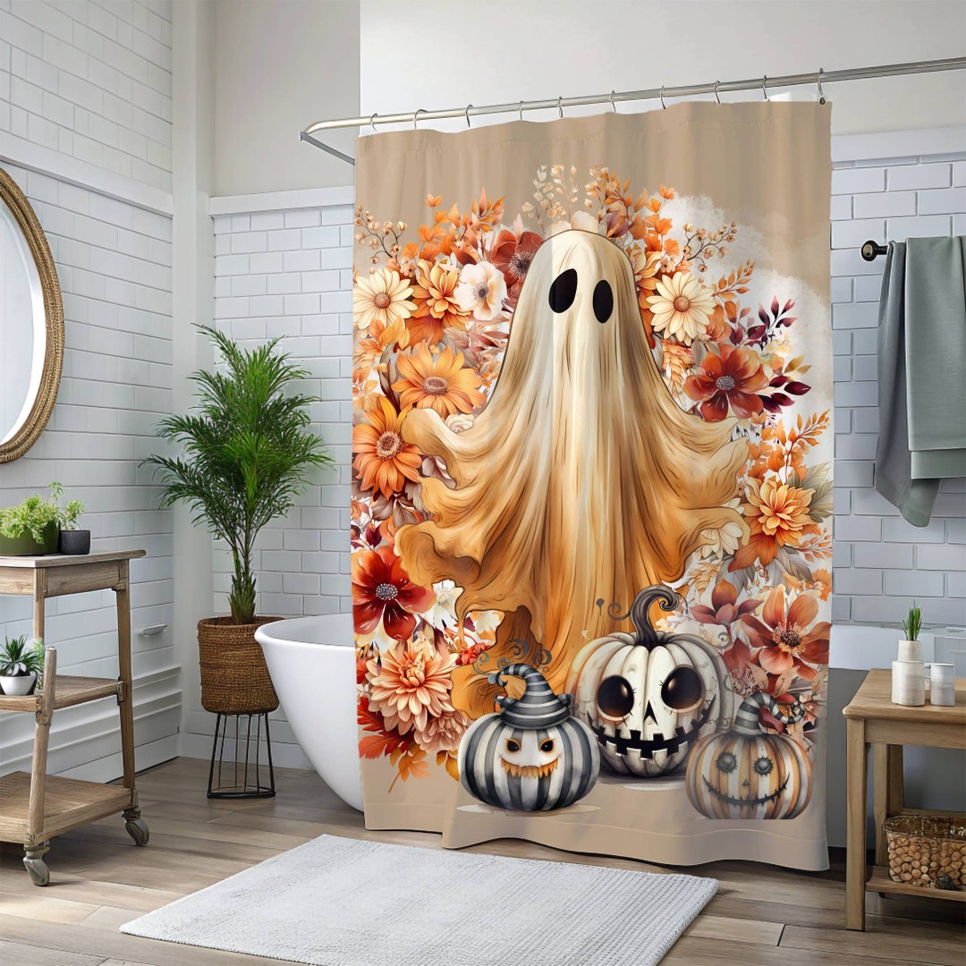 Spooky Halloween Ghost Fall Foliage Elegant Bath Decor Shower Curtain ...