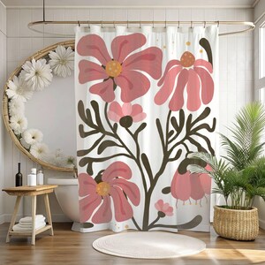 Boho Pink Floral Cottagecore Bathroom Decor Shower Curtain Bath Decor Shower Abstract Floral Maximalist Decor Whimsical Bath 704116