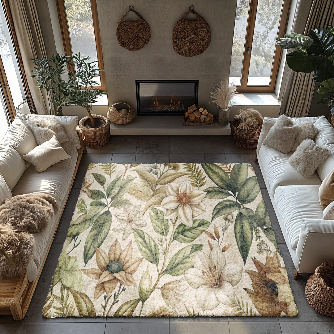 Cottagecore Dark Moody Academia Woodland Floral Indoor Outdoor Rug for ...