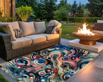Abstract Floral Outdoor Plastic straw 4x6 ft. Waterproof Rug for Patio, Garden, Pool Deck Mat - Perfect Beach Camping RV Rug great gift