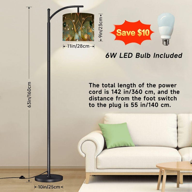 Mid Century Modern Floral Stained Glass Look Arc Lamp Remote Control ...