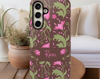Custom Boho Abstract Floral Case for iPhone 17 16 15 14 13 Impact Resistant Samsung 25 24 23 22 21 20 personalized gift for her 12 9262