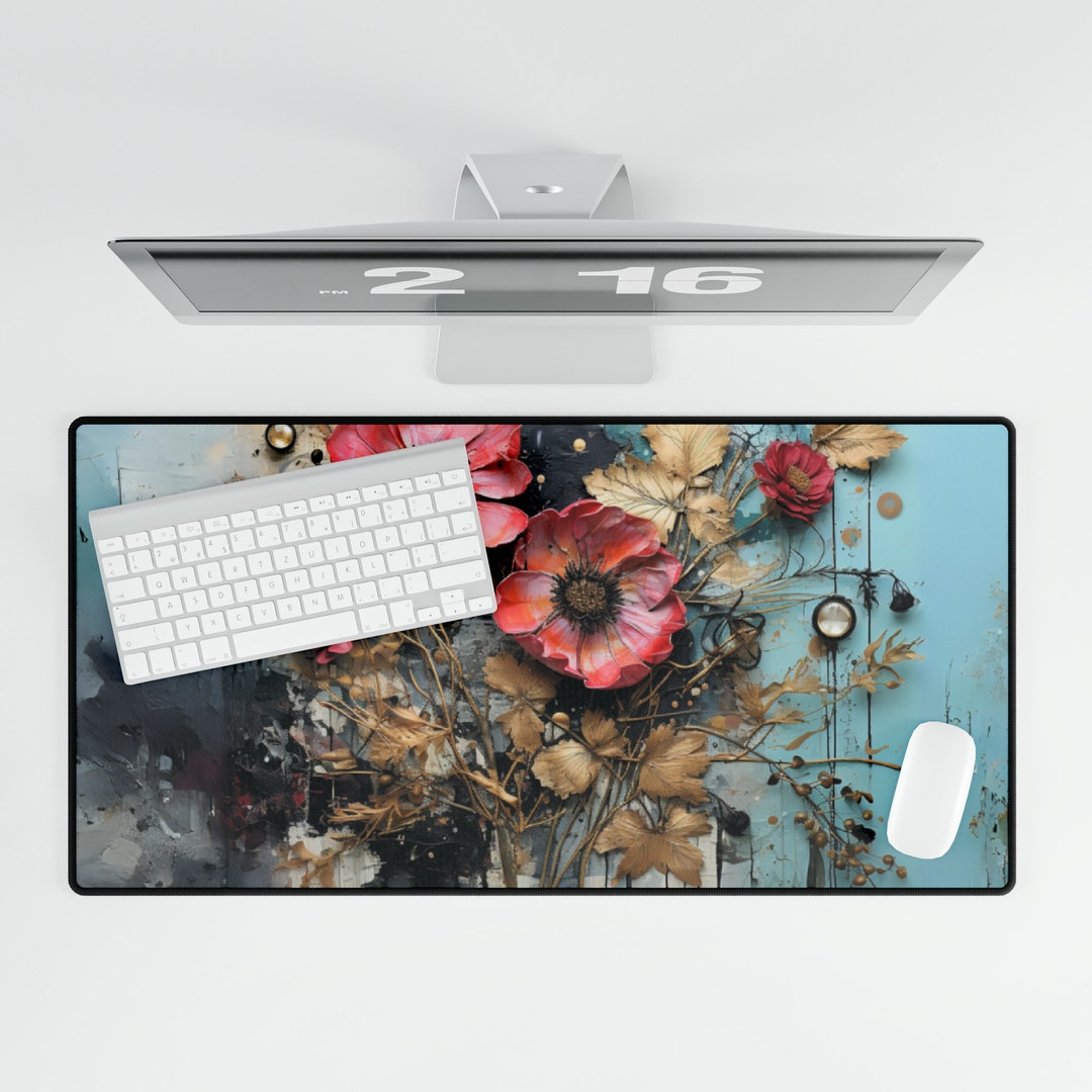 Rustic Farmhouse Shabby Chic Floral Desk Mat Extended Keyboard Mousepad ...