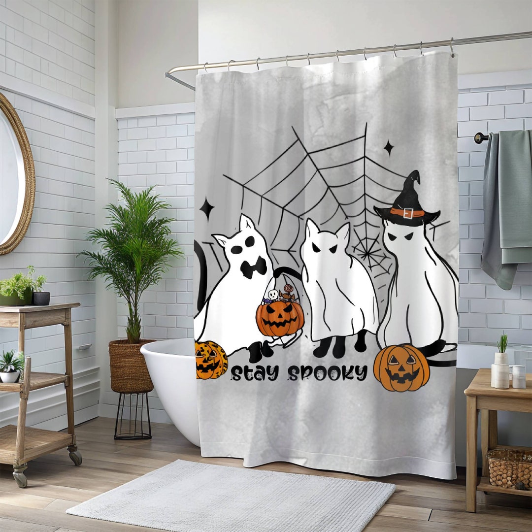 Spooky Halloween Ghost Cats Luxury Bath Decor Shower Curtain,stay ...