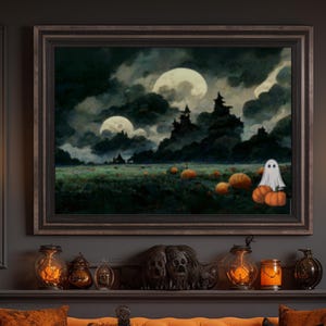 Dark Moody Halloween Ghost Fine Art Paper Print Fall Home Decor Spooky Fall Art Ghost Vintage Fall Wall Art Cottage Halloween Party Decor