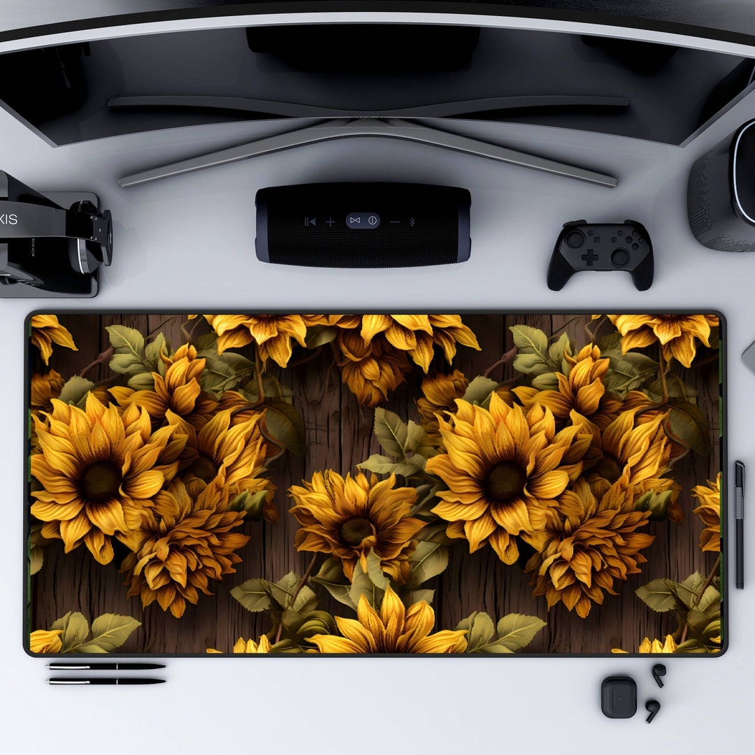 Rustic Farmhouse Shabby Chic Sunflower Floral Desk Mat Extended ...