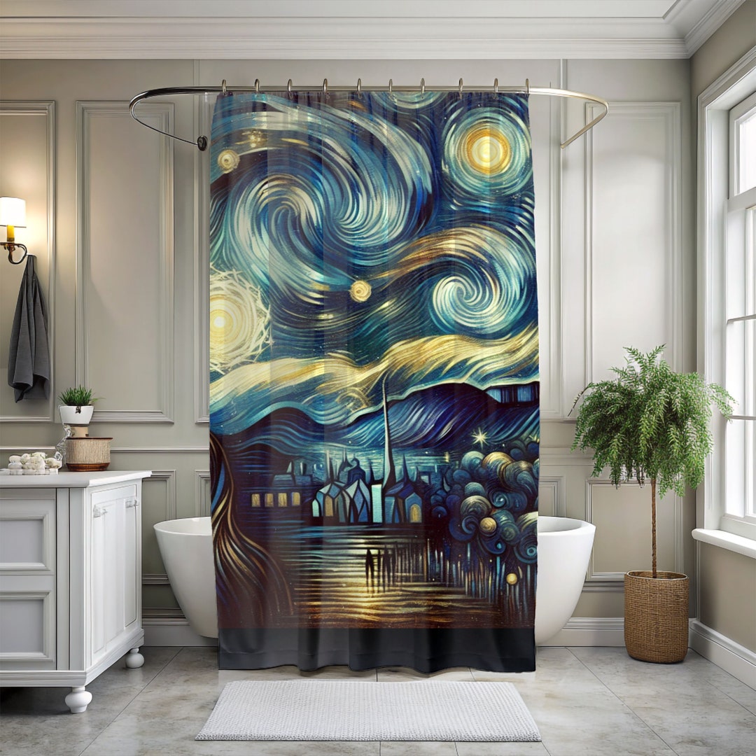 Van Gogh Starry Night Shower Curtain Cottagecore Eclectic Maximalist