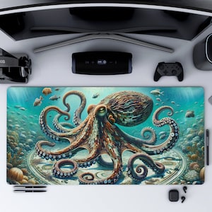 Stunning Mosaic Octopus Ocean Desk Mat Extended Keyboard Mousepad,Home office decor,Extra Large Non-Slip pad great Co-worker gift
