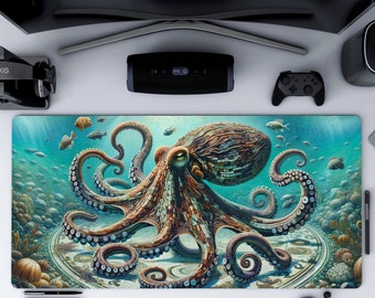 Stunning Mosaic Octopus Ocean Desk Mat Extended Keyboard Mousepad,Home office decor,Extra Large Non-Slip pad great Co-worker gift