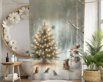 Cottagecore Cute Christmas Tree Bath Elegant Shower Curtain Bohemian Forest Shower Curtain farmhouse Holiday home decor 1015190