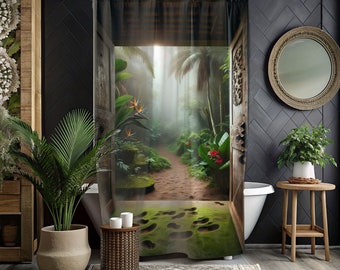 Rideau de douche forêt tropicale humide, décoration de bain botanique, rideau de douche Cottagecore, décoration de salle de bain maximaliste éclectique, décoration de bain lunatique,