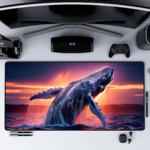 Sunset Whale Breach Desk Mat Extended Keyboard Mousepad,Home office decor,Extra Large Non-Slip pad great Co-worker gift, XL gaming desk mat