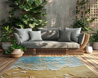 Custom Coastal Decor Beach Outdoor Plastic straw 4x6 ft Waterproof Rug Patio, Garden, Pool Deck Mat-Perfect Beach Camping RV Rug  great gift