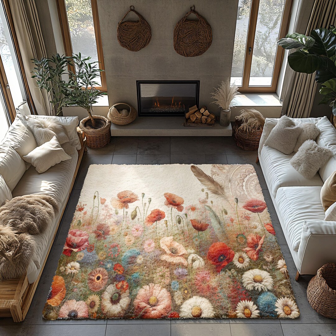 Cottagecore Woodland Modern Floral Indoor Outdoor Rug for Livingroom ...