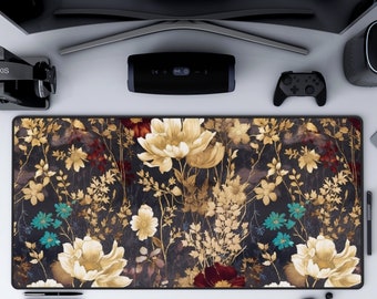 Dark Cottagecore Floral Desk Mat Cute Extra Large Non-Slip Mousepad for Home or Office,gaming desk mat xl, girly,trendy workspace