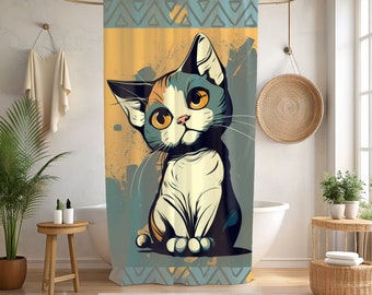 Moderne abstrakte Kunst Katze Duschvorhang Eclectic Boho Badezimmer Dekor