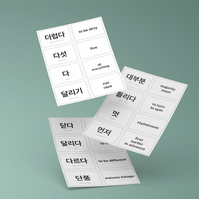 Korean Language Flashcards for TOPIK I Test, Printable Flashcards