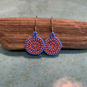 Earrings Jewelry Gift for Women Handmade Handwoven Beadwork Accessory Dangle Earring Mandala Gift for Her Blue and Orange Beading Glass Bead