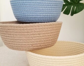 Cotton Rope Baskets, Organic Cotton Cord Basket, Colorful Cotton Rope Basket, Round Rope Bowl, Rope Organizer