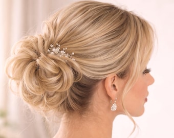 Extensión de moño desordenado de cabello humano real para novias – Recogido de boda para cabello fino – Moño de novia