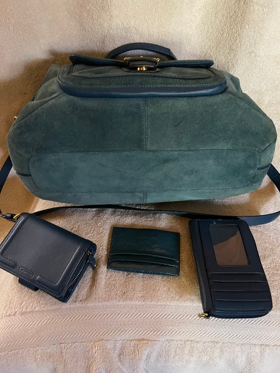 Teal Suede Coach Purse with Accessories - image 1