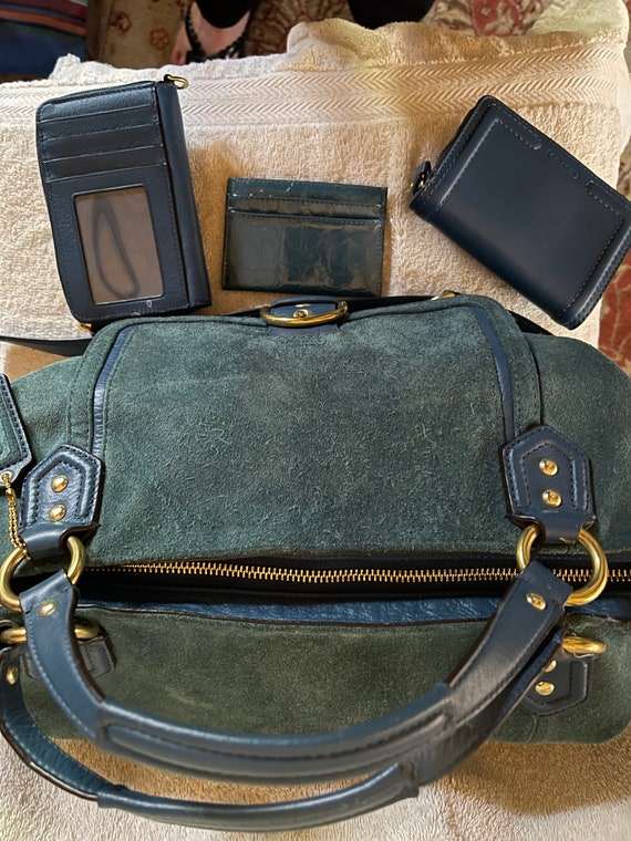 Teal Suede Coach Purse with Accessories - image 2