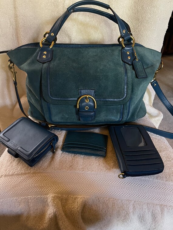 Teal Suede Coach Purse with Accessories - image 3