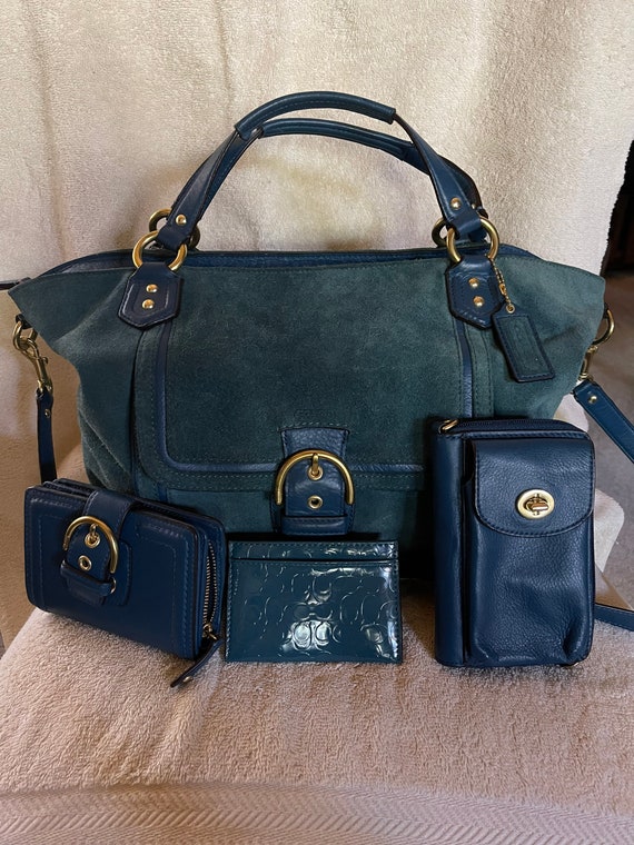 Teal Suede Coach Purse with Accessories - image 4