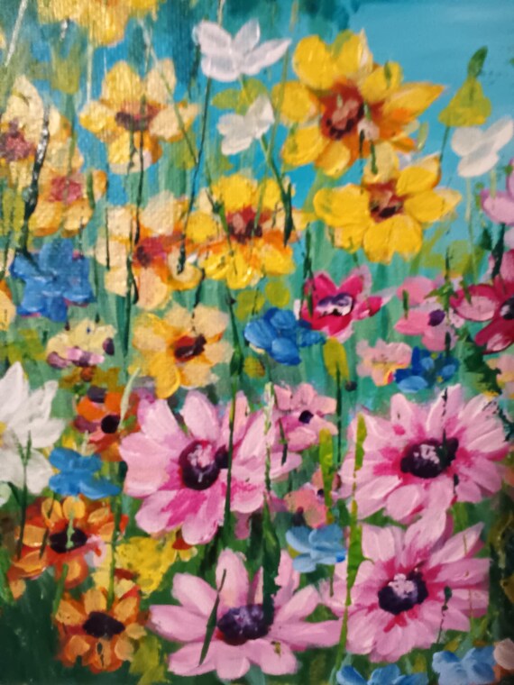 Wildflower Lake Landscape Painting: Original Acrylic Canvas Art - Etsy