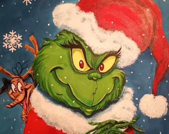 I&#39;m a Mean One, Grinch and Max Christmas art hand painted 16 by 20 canvas.