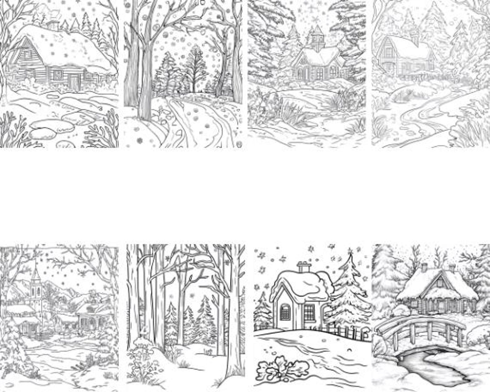 Winter Wonderland Coloring Pages: Cozy Cabins & Snowflakes (digital ...