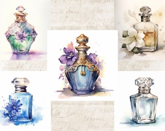 22 Stück Aquarell Vintage Parfümflaschen Bündel | vintage Parfümflaschen | Aquarell Parfümflaschen | Viktorianische Parfümflaschen